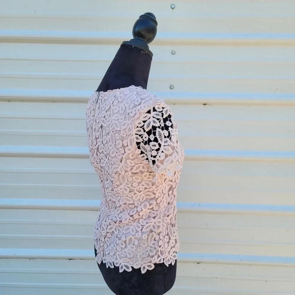 Catherine Malandrino Blush Pink Crochet LACE Tank Top Blouse Cotton Zip S - Picture 6 of 7